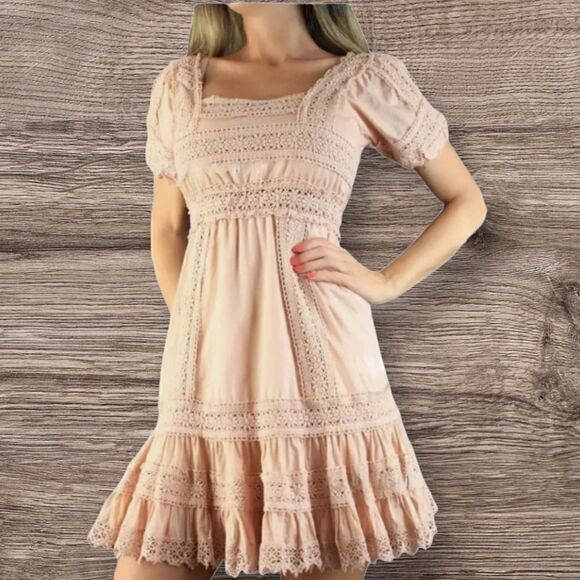 Vintage Victoria's Secret Woven Crochet Lace Peasant Fit Flare Summer Dress - Picture 1 of 9